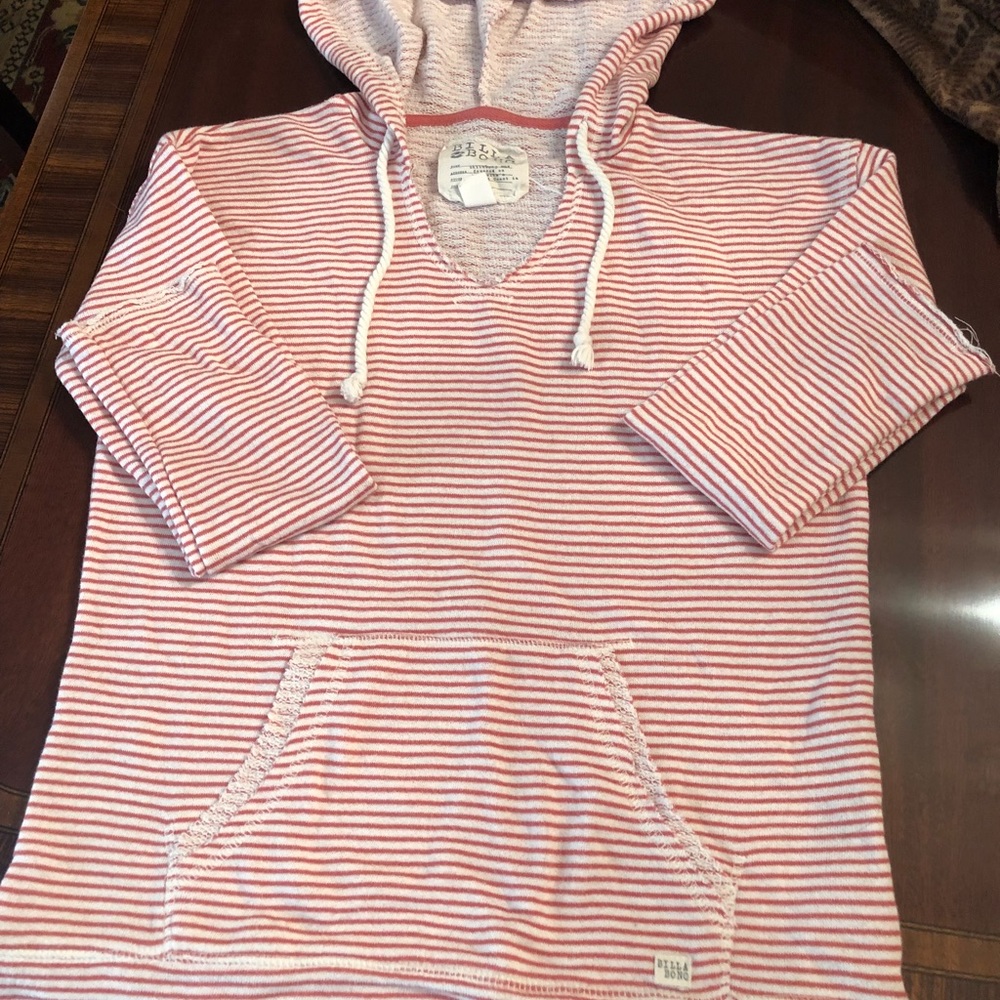 Billabong Red and White Striped Hoodie/Sweater